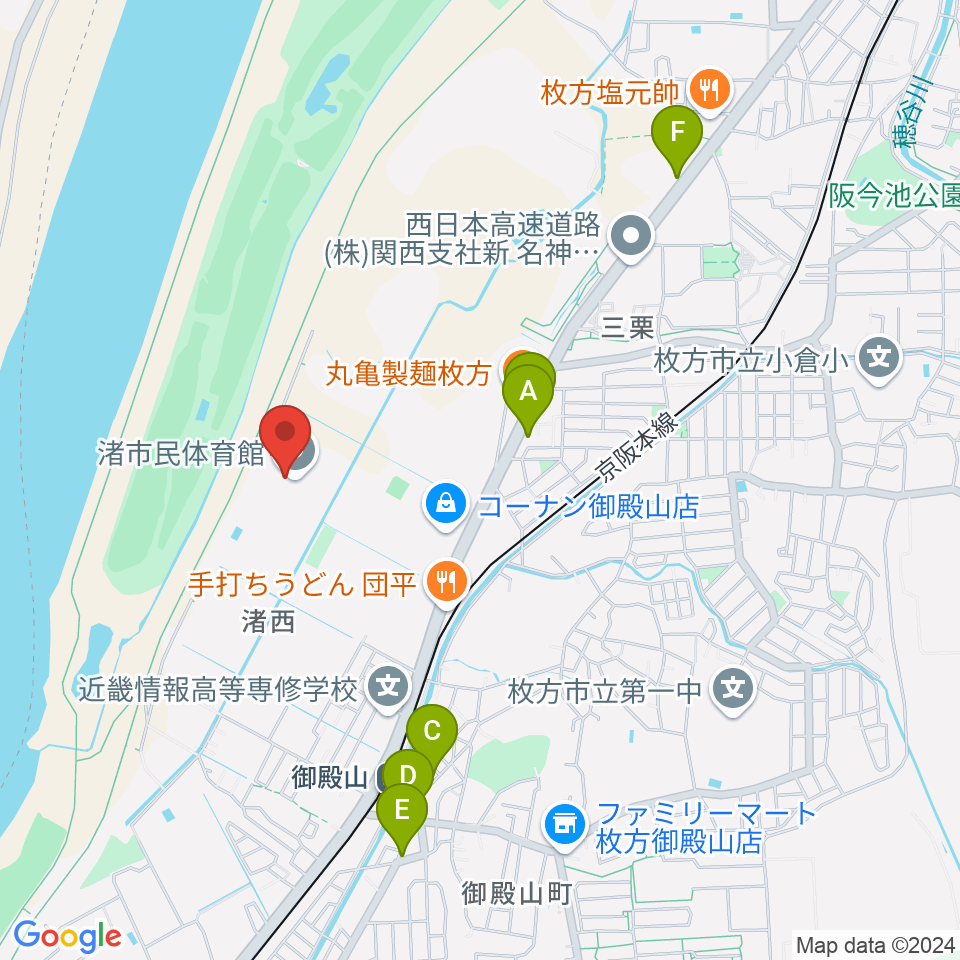 昌栄工務店ひらかた渚体育館周辺のカフェ一覧地図