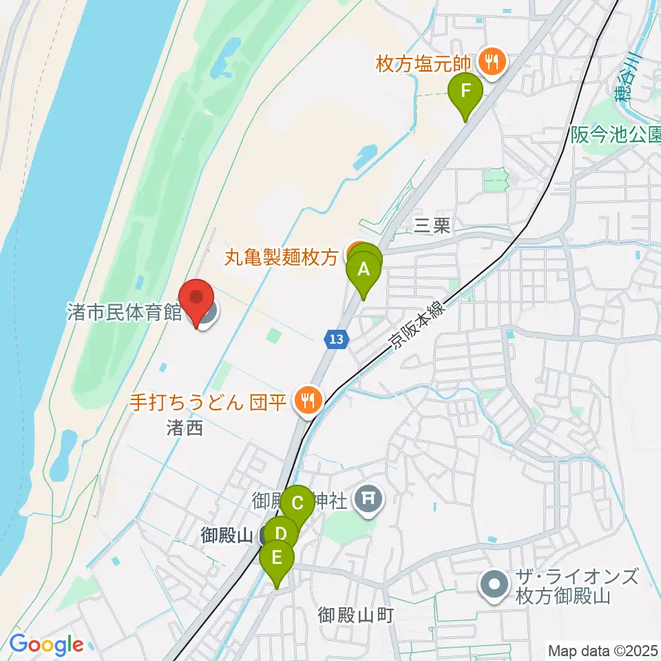 昌栄工務店ひらかた渚体育館周辺のカフェ一覧地図