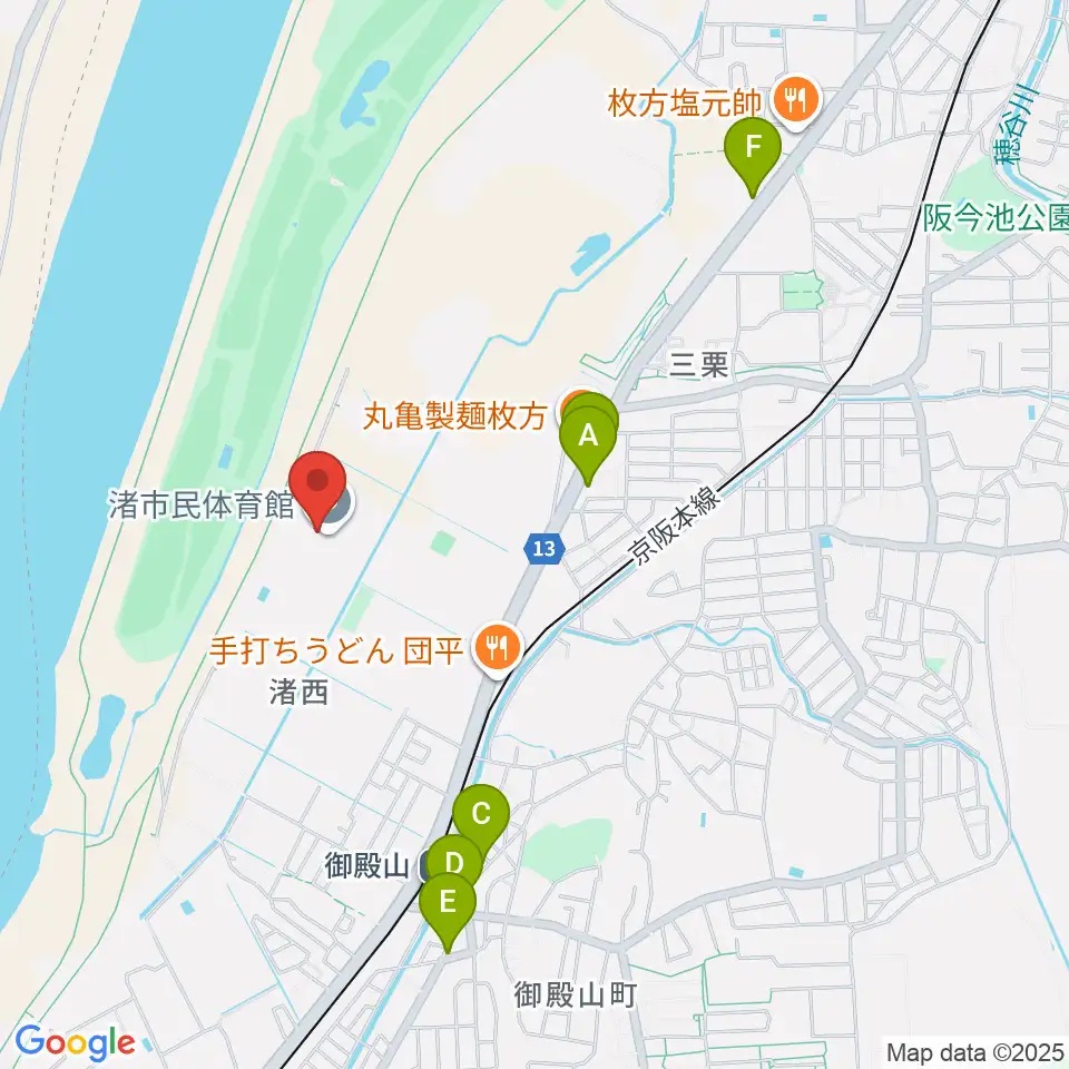 昌栄工務店ひらかた渚体育館周辺のカフェ一覧地図