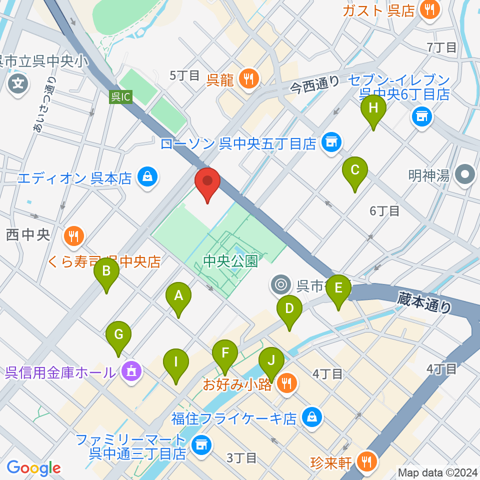 IHIアリーナ呉周辺のカフェ一覧地図