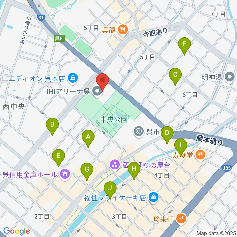IHIアリーナ呉周辺のカフェ一覧地図