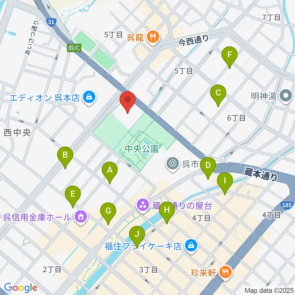 IHIアリーナ呉周辺のカフェ一覧地図