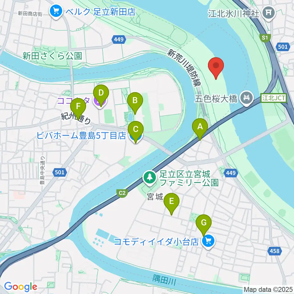 豊島五丁目グリーンスポーツ広場少年野球場周辺のカフェ一覧地図