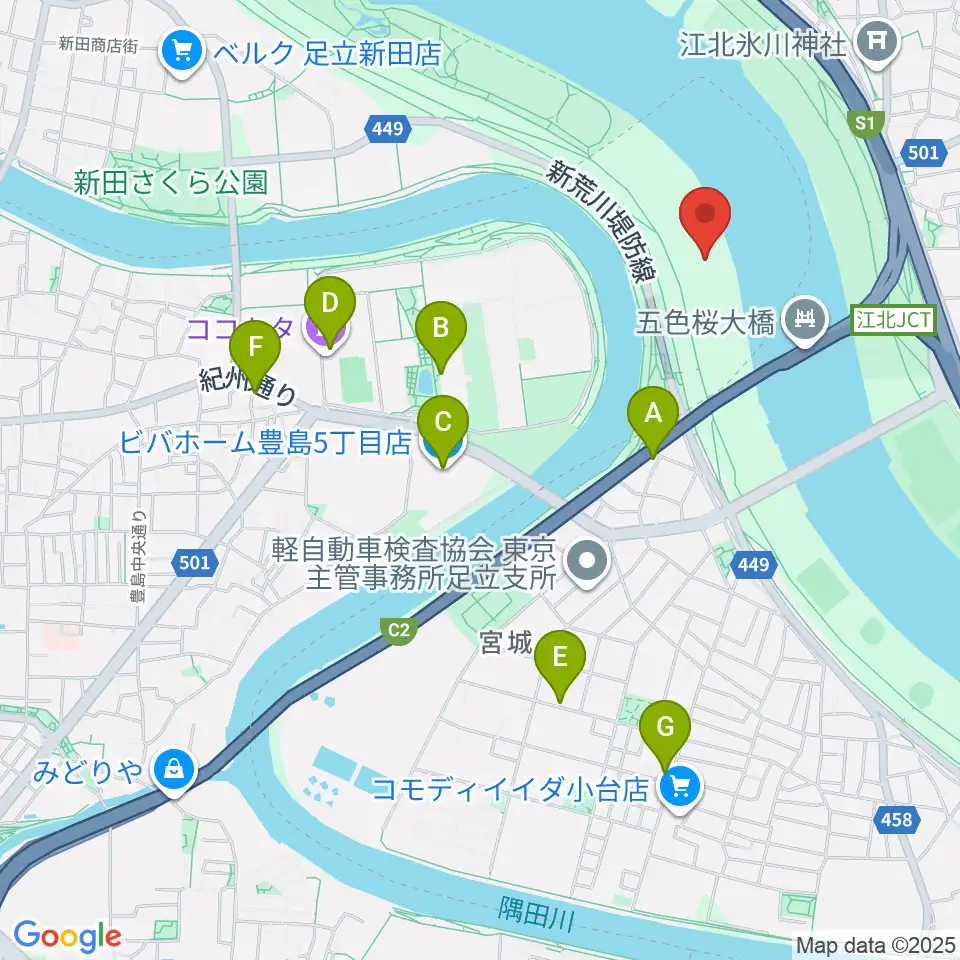 豊島五丁目グリーンスポーツ広場少年野球場周辺のカフェ一覧地図