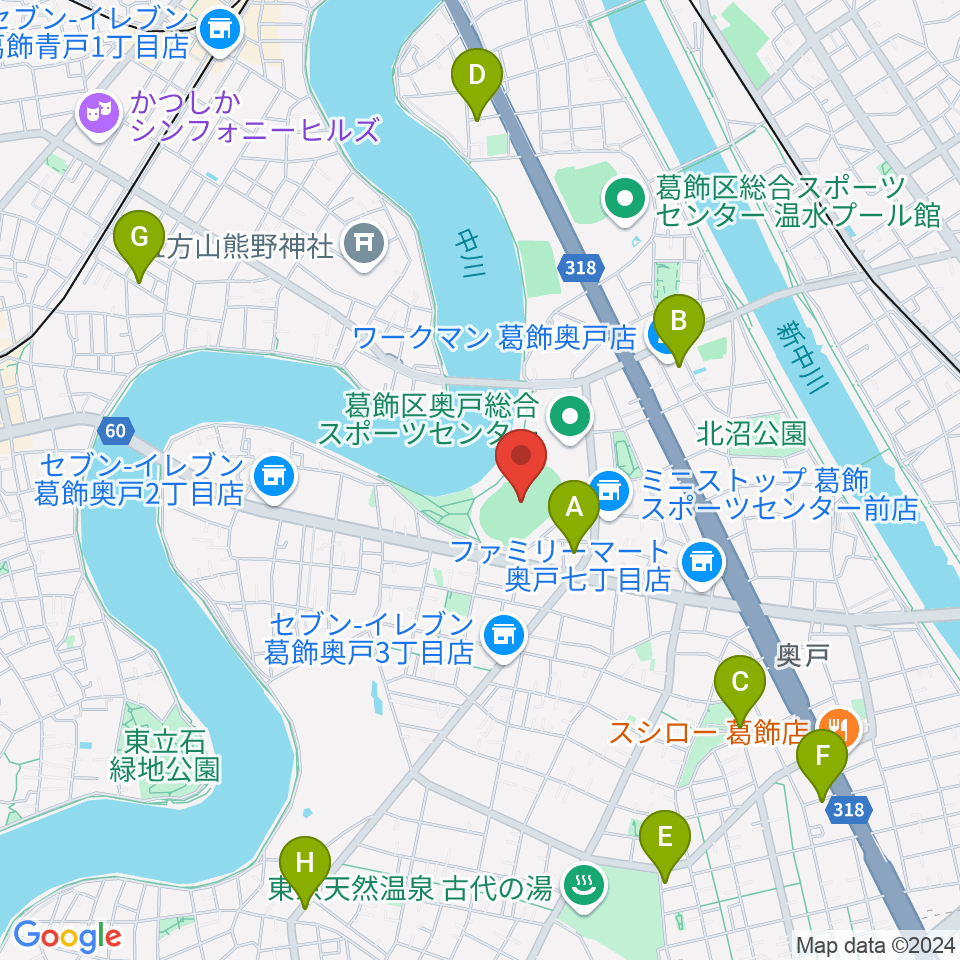 奥戸総合スポーツセンター陸上競技場周辺のカフェ一覧地図