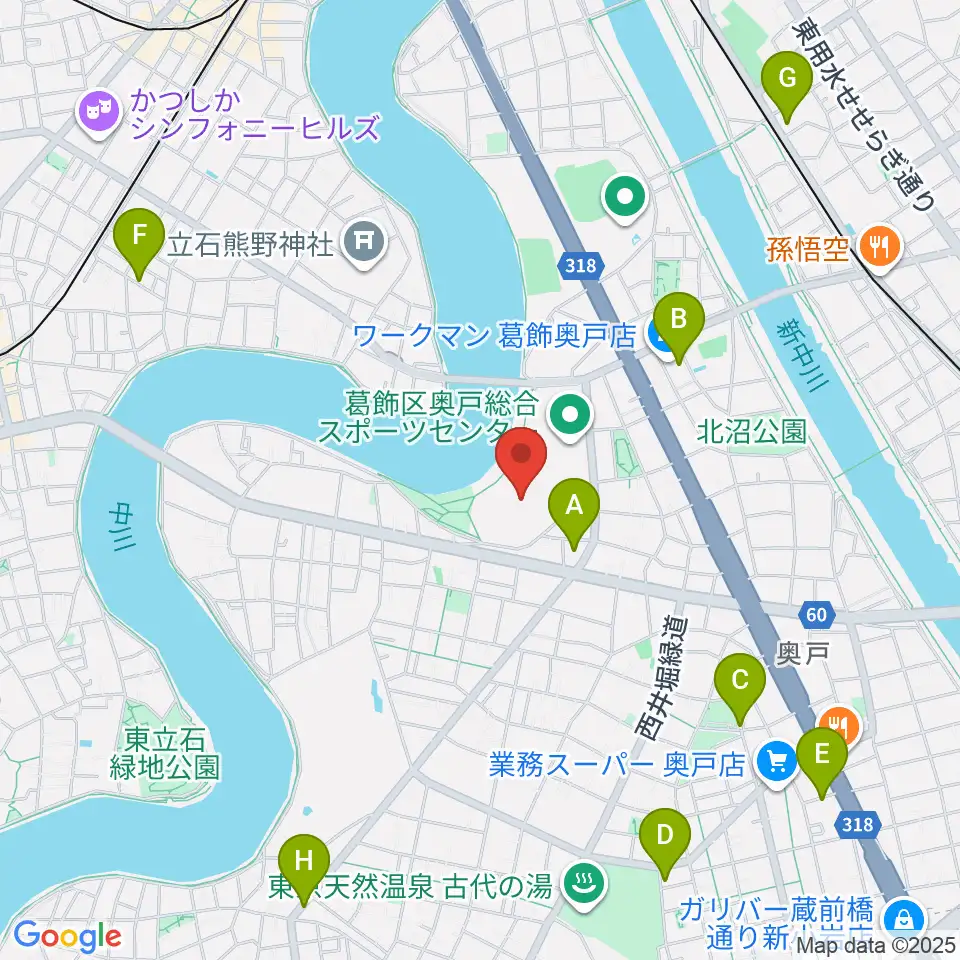 奥戸総合スポーツセンター陸上競技場周辺のカフェ一覧地図
