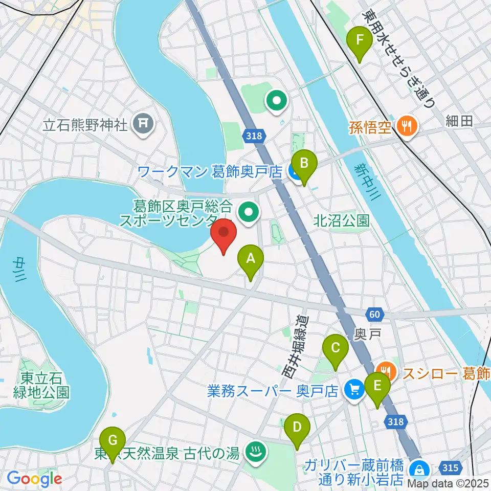奥戸総合スポーツセンター陸上競技場周辺のカフェ一覧地図