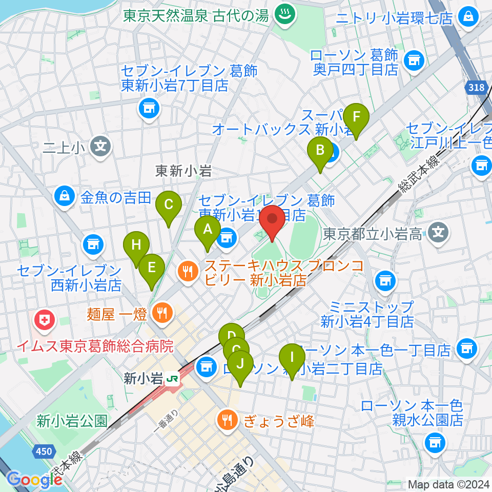 東新小岩運動場 野球場周辺のカフェ一覧地図