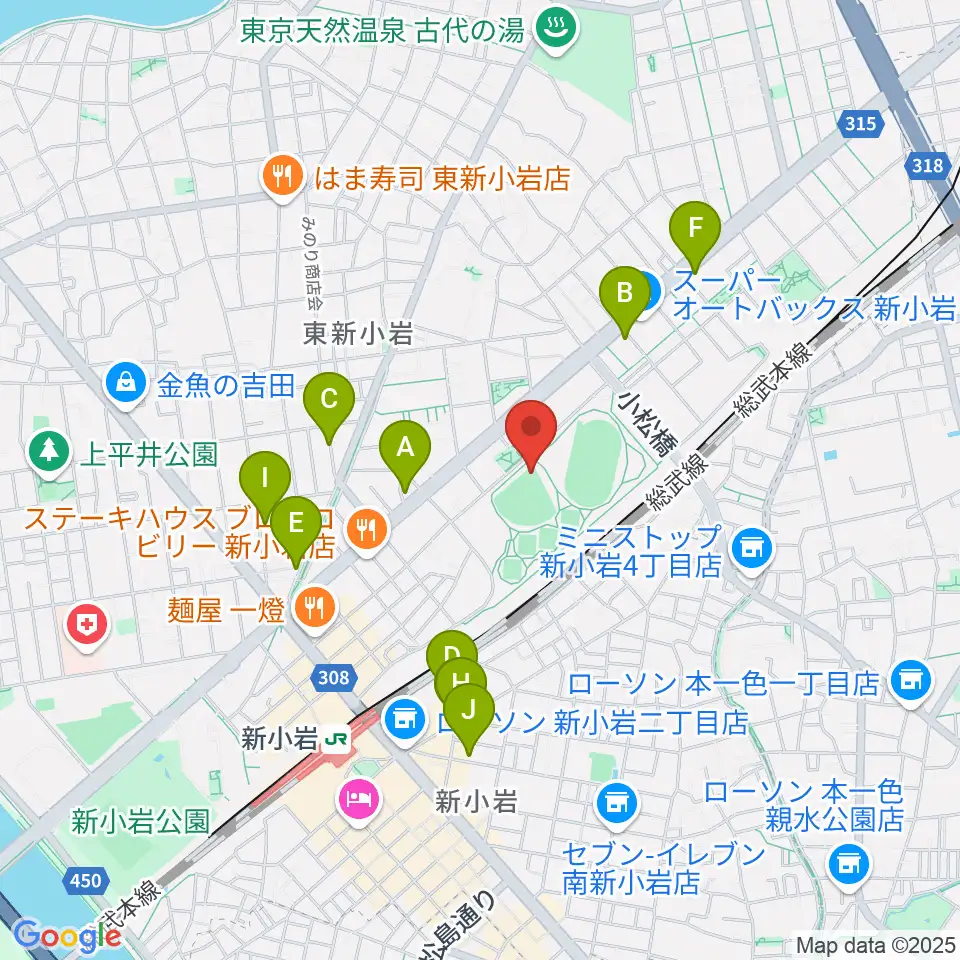 東新小岩運動場 野球場周辺のカフェ一覧地図