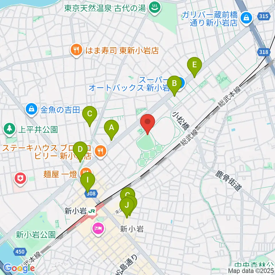 東新小岩運動場 野球場周辺のカフェ一覧地図