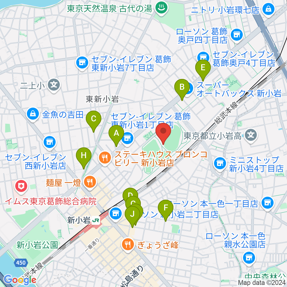 東新小岩運動場 陸上競技場周辺のカフェ一覧地図