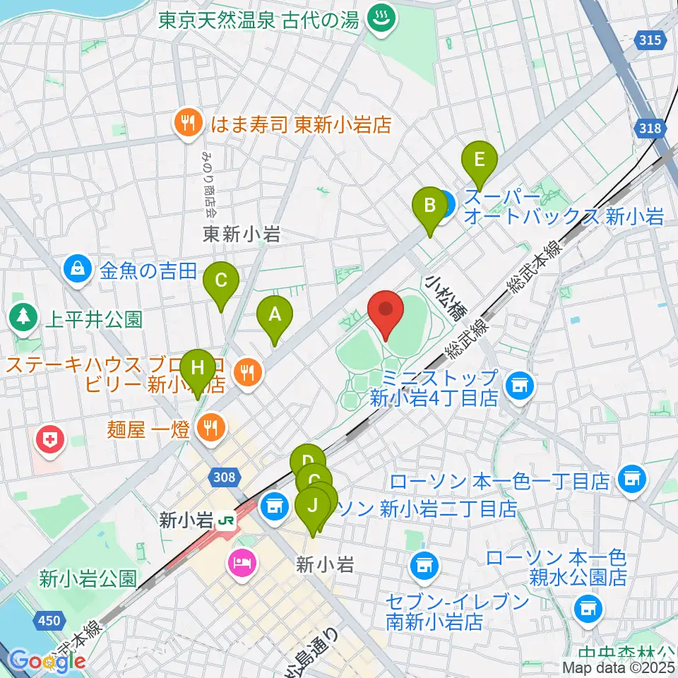 東新小岩運動場 陸上競技場周辺のカフェ一覧地図