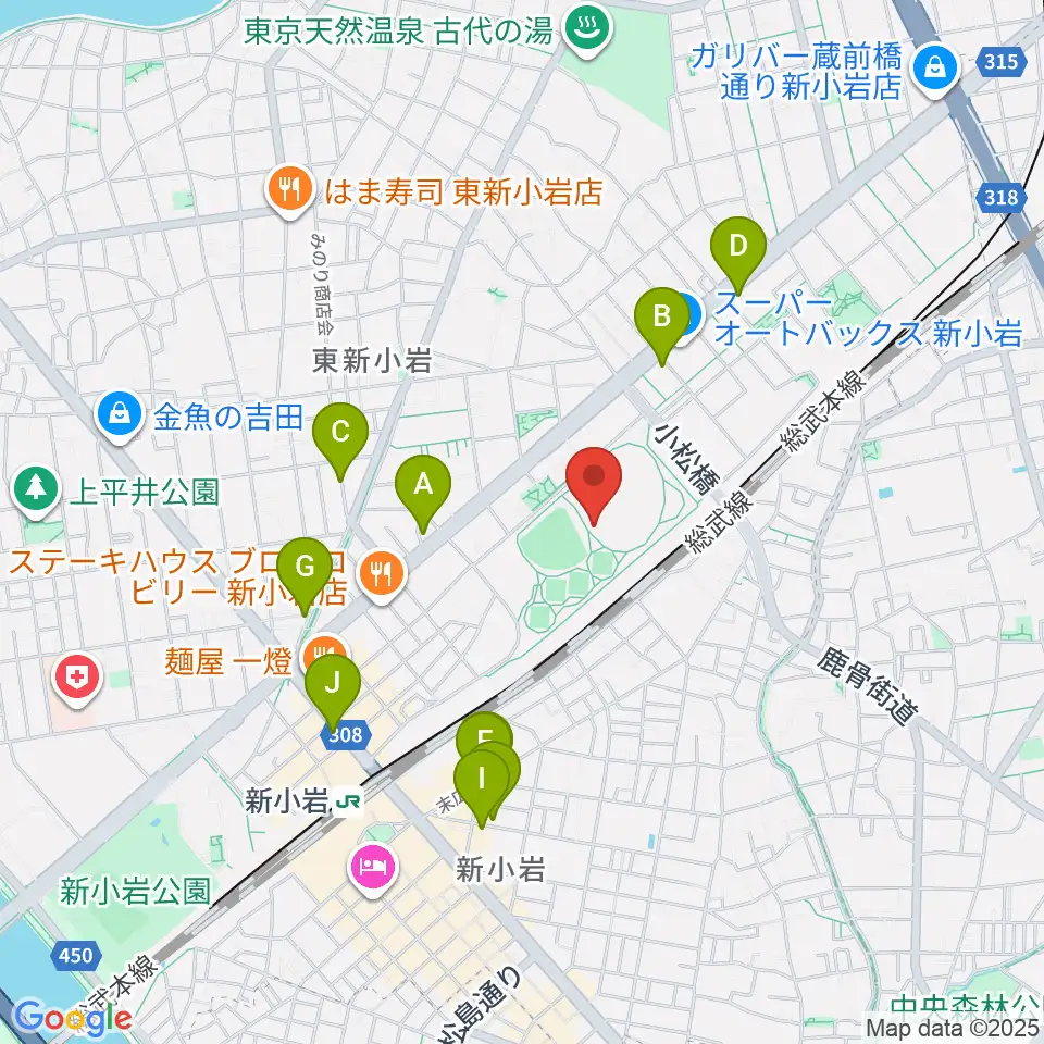 東新小岩運動場 陸上競技場周辺のカフェ一覧地図