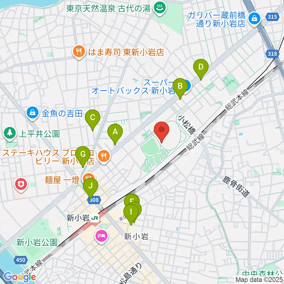 東新小岩運動場 陸上競技場周辺のカフェ一覧地図
