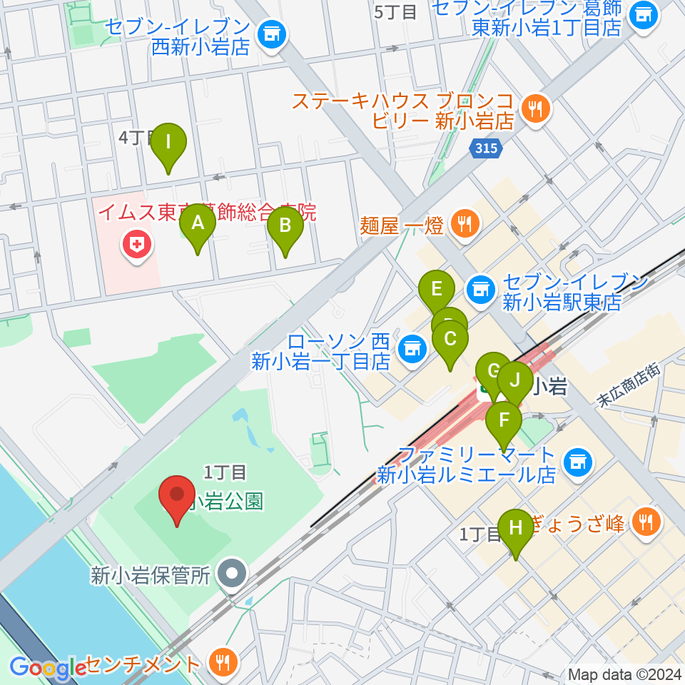 新小岩公園野球場周辺のカフェ一覧地図