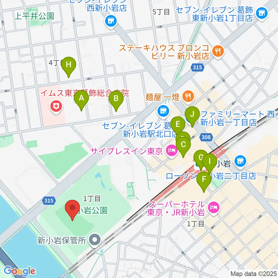 新小岩公園野球場周辺のカフェ一覧地図