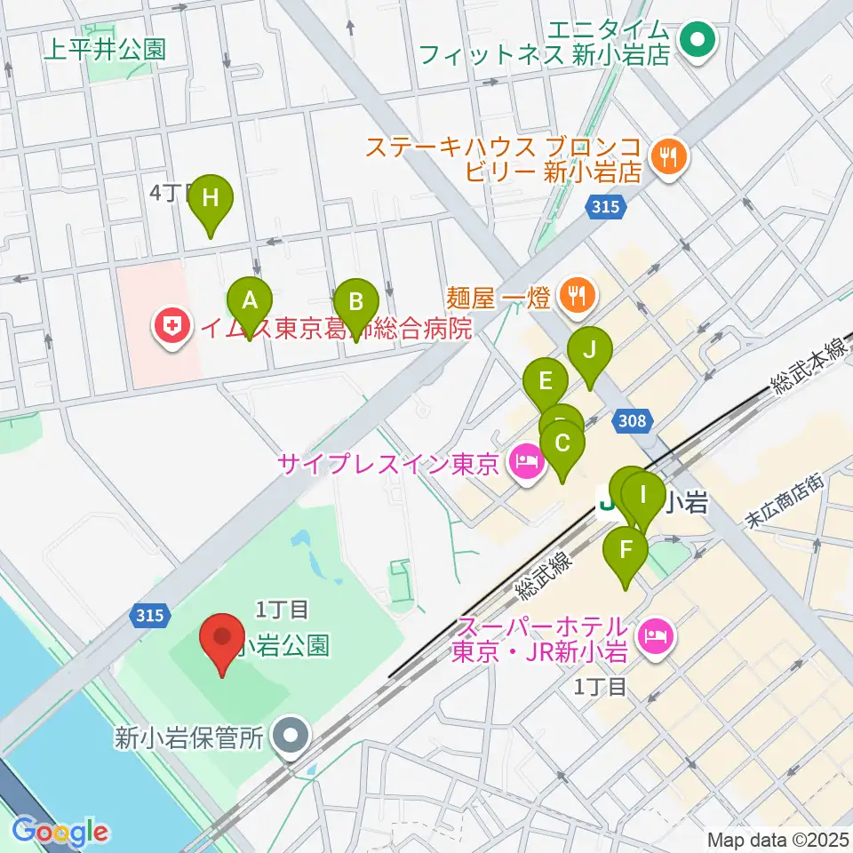 新小岩公園野球場周辺のカフェ一覧地図