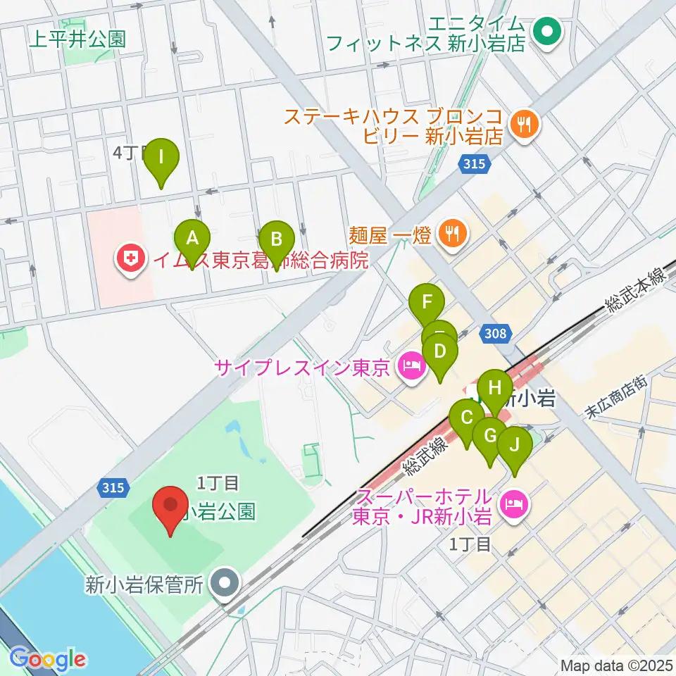 新小岩公園野球場周辺のカフェ一覧地図