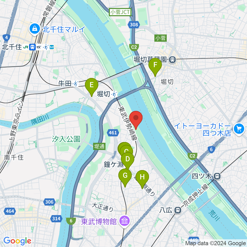 鐘淵野球場周辺のカフェ一覧地図