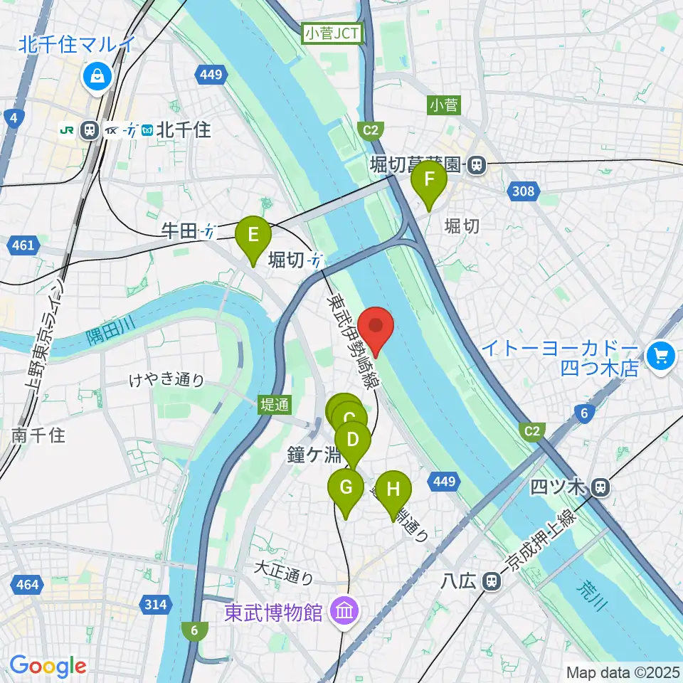 鐘淵野球場周辺のカフェ一覧地図