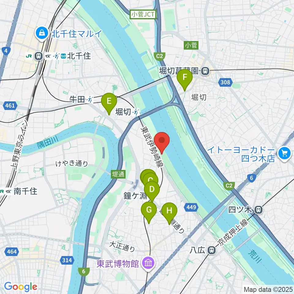 鐘淵野球場周辺のカフェ一覧地図