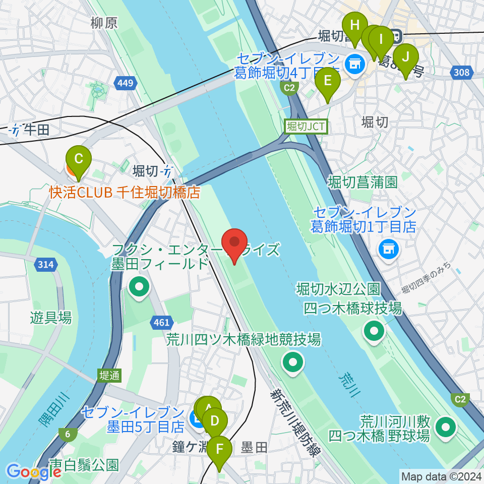 鐘淵球技場周辺のカフェ一覧地図