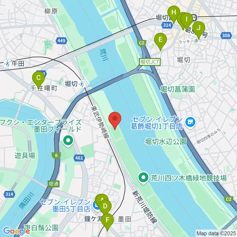 鐘淵球技場周辺のカフェ一覧地図