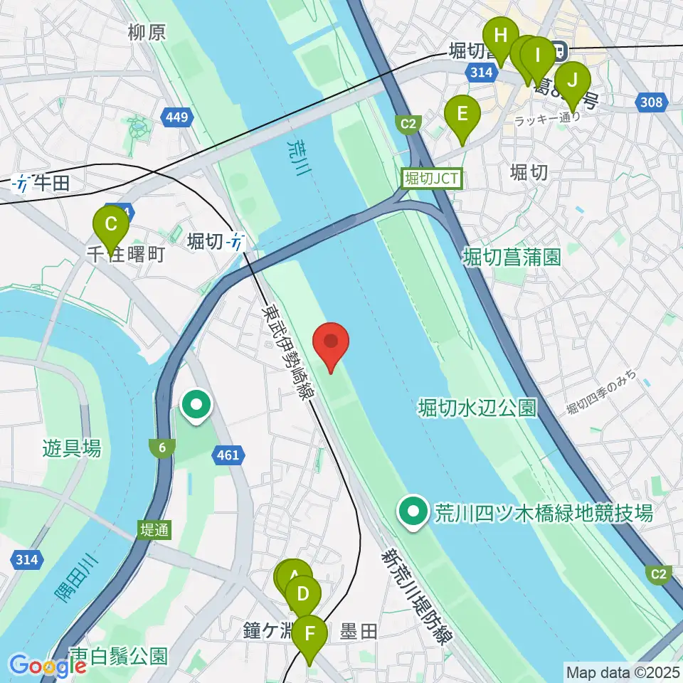 鐘淵球技場周辺のカフェ一覧地図