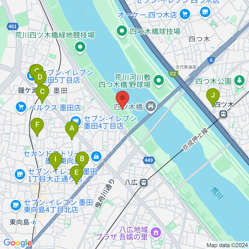 墨田野球場周辺のカフェ一覧地図