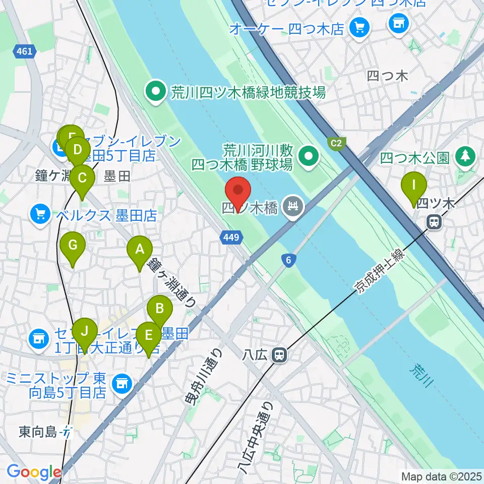 墨田野球場周辺のカフェ一覧地図