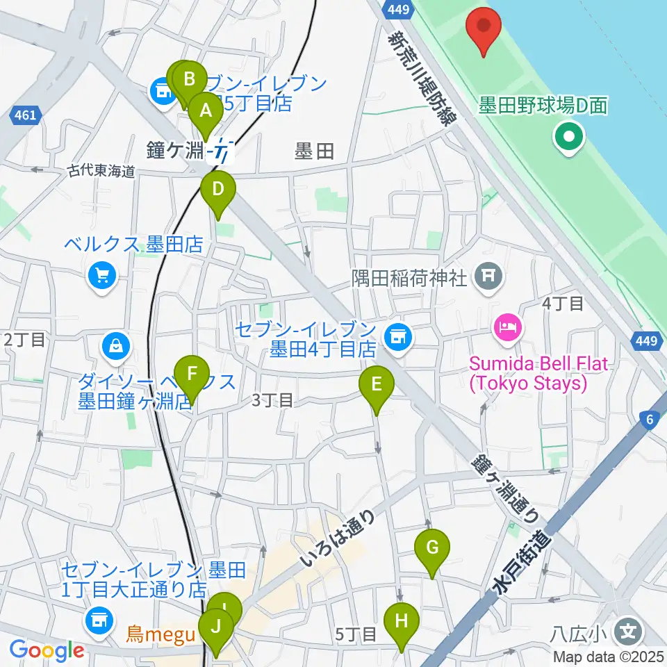荒川四ツ木橋緑地球技場周辺のカフェ一覧地図