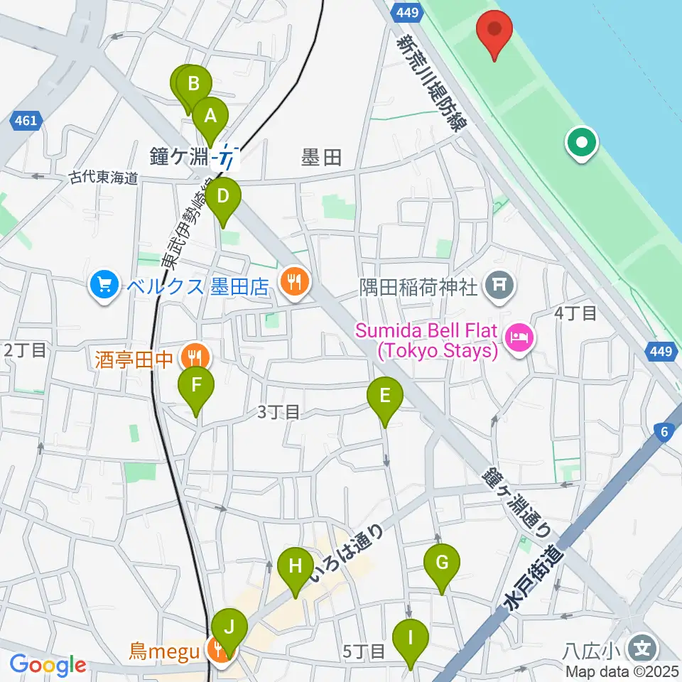 荒川四ツ木橋緑地球技場周辺のカフェ一覧地図
