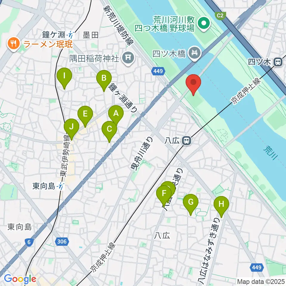 八広野球場周辺のカフェ一覧地図
