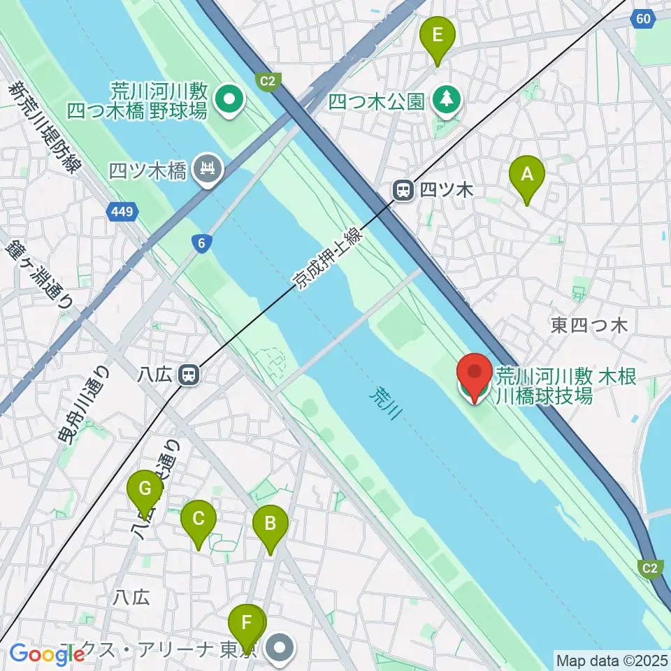 木根川橋球技場周辺のカフェ一覧地図