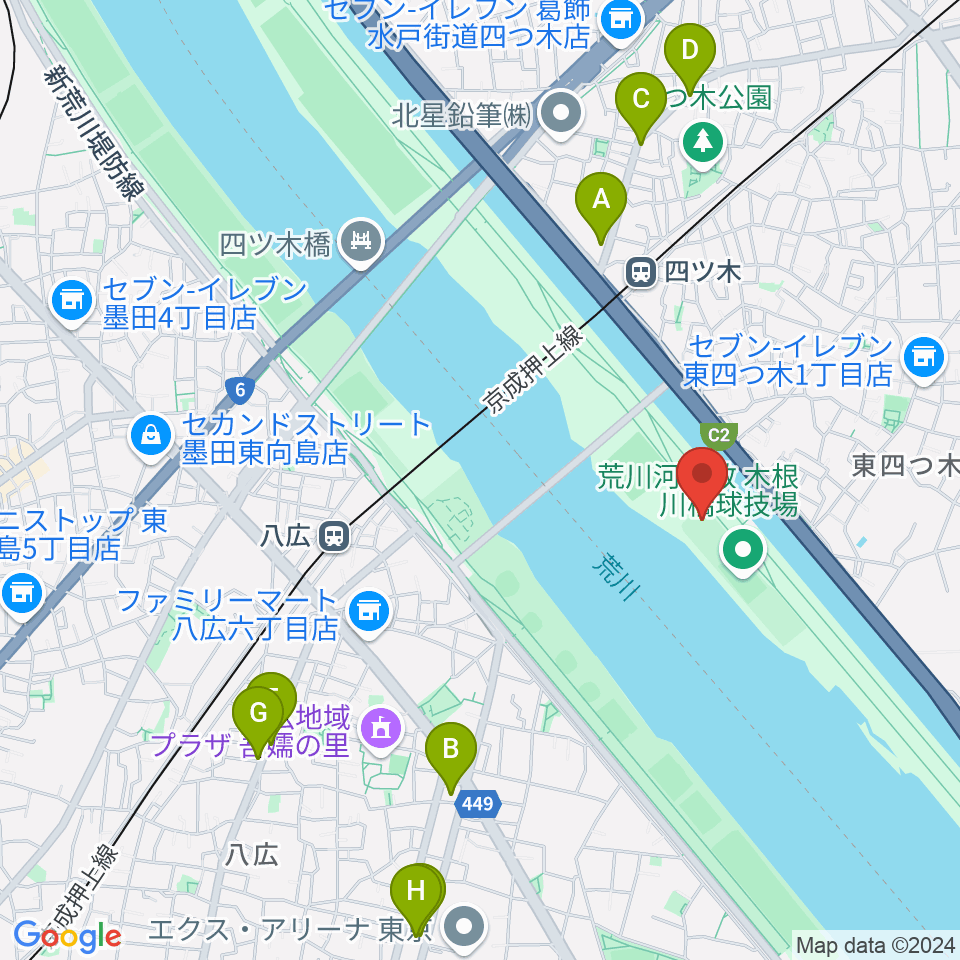 木根川橋少年野球場周辺のカフェ一覧地図