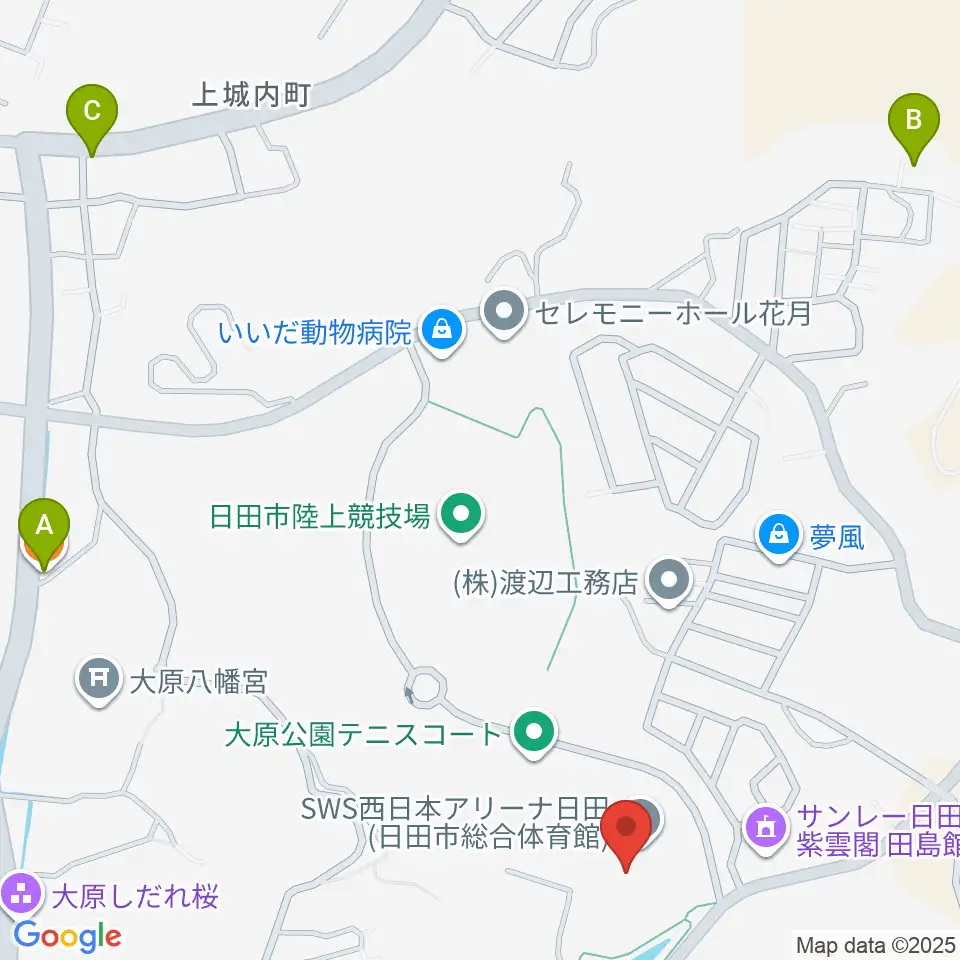SWS西日本アリーナ日田周辺のカフェ一覧地図