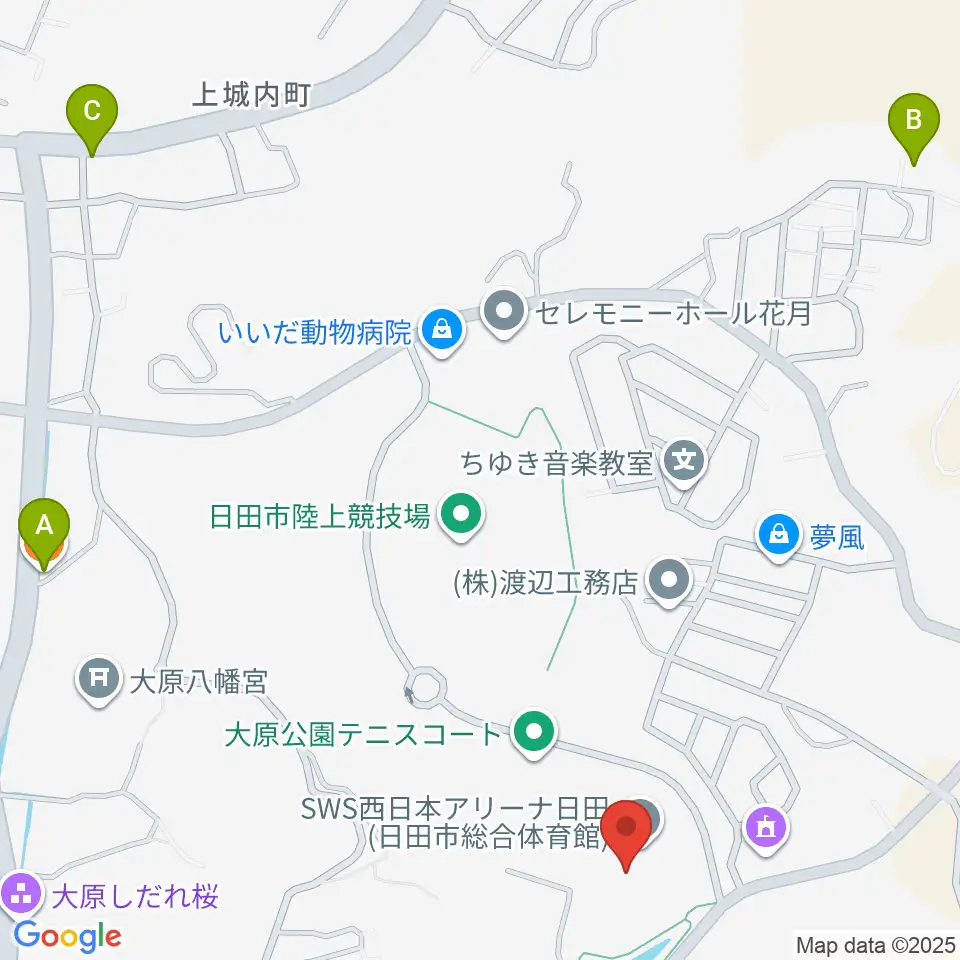 SWS西日本アリーナ日田周辺のカフェ一覧地図