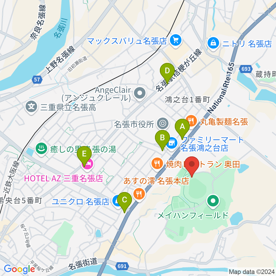 メイハンスタジアム周辺のカフェ一覧地図