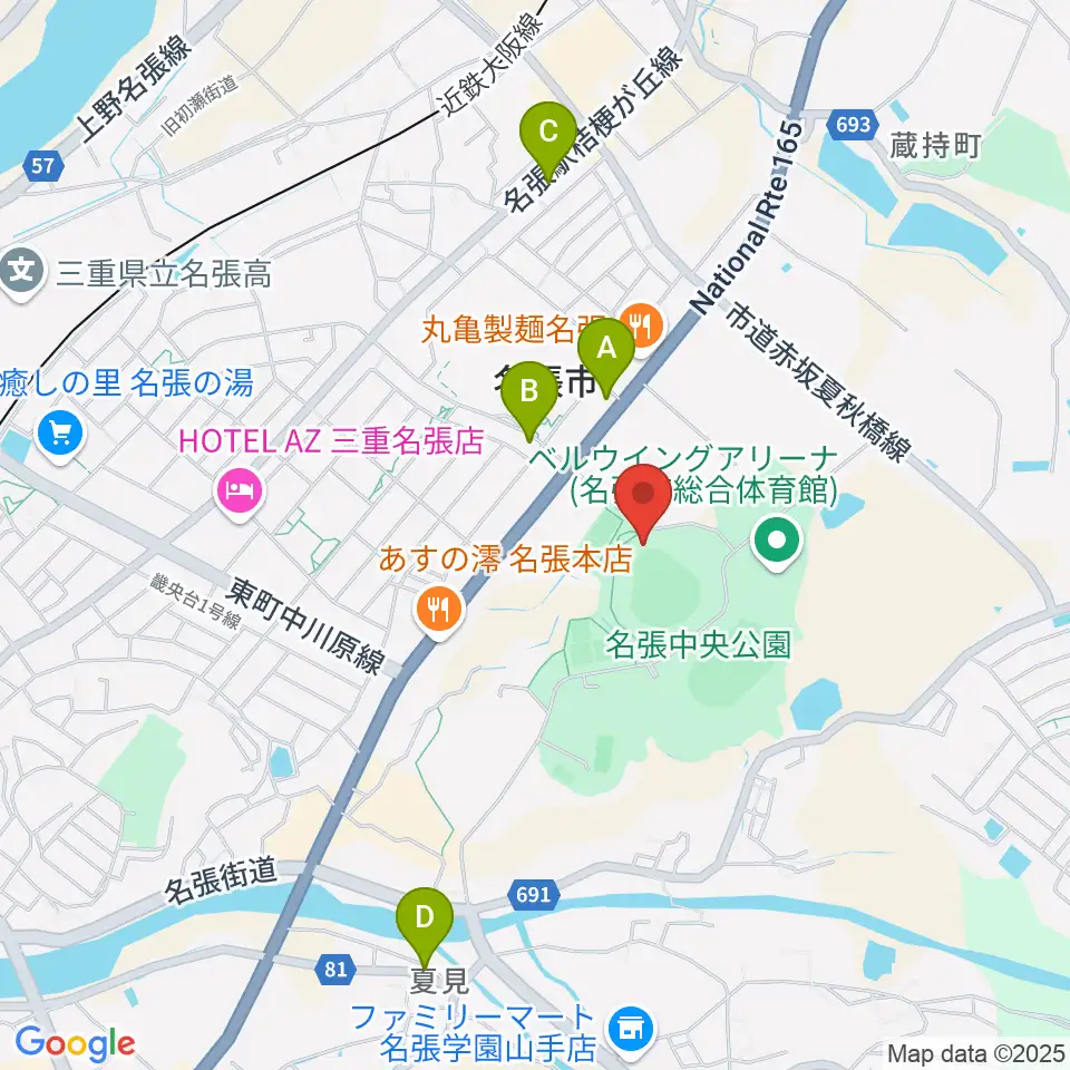 メイハンスタジアム周辺のカフェ一覧地図