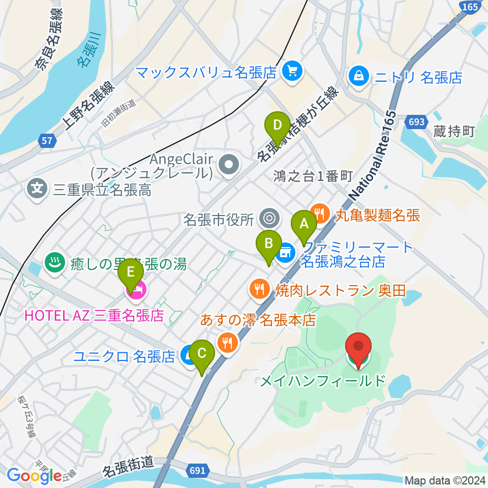 メイハンフィールド周辺のカフェ一覧地図