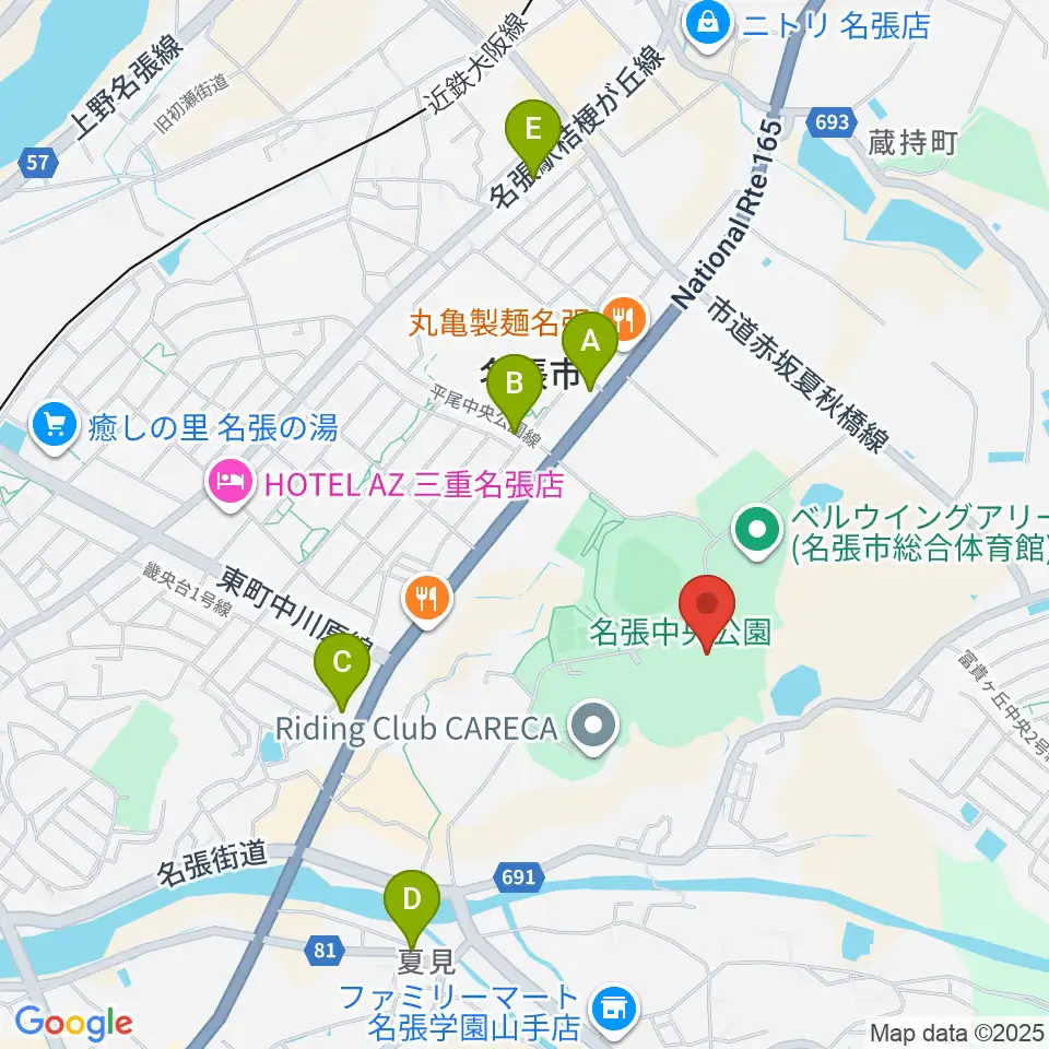メイハンフィールド周辺のカフェ一覧地図