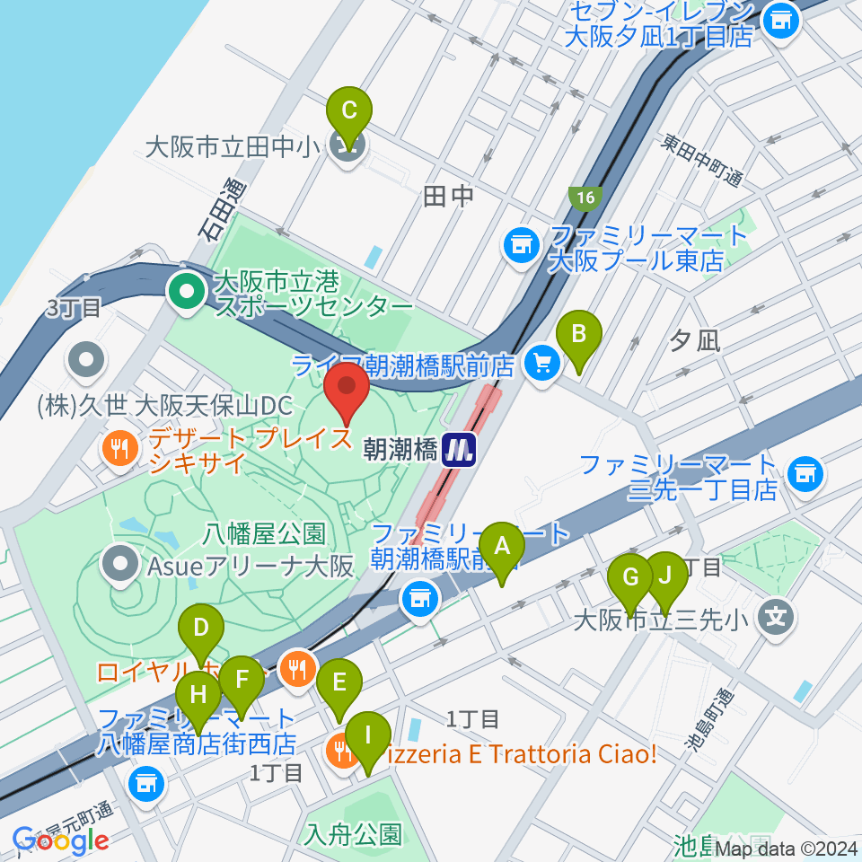 Asue大阪プール周辺のカフェ一覧地図