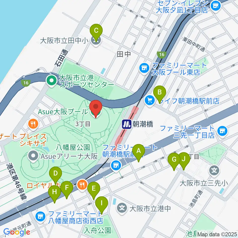 Asue大阪プール周辺のカフェ一覧地図