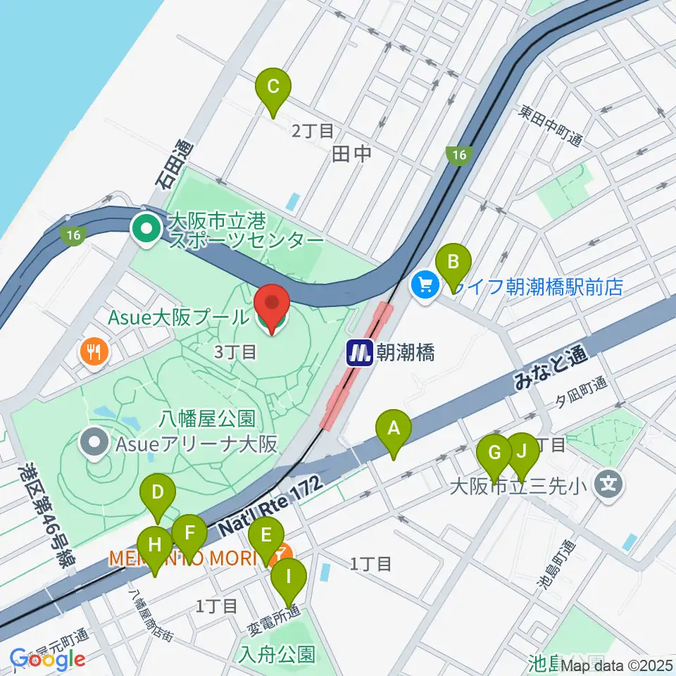 Asue大阪プール周辺のカフェ一覧地図