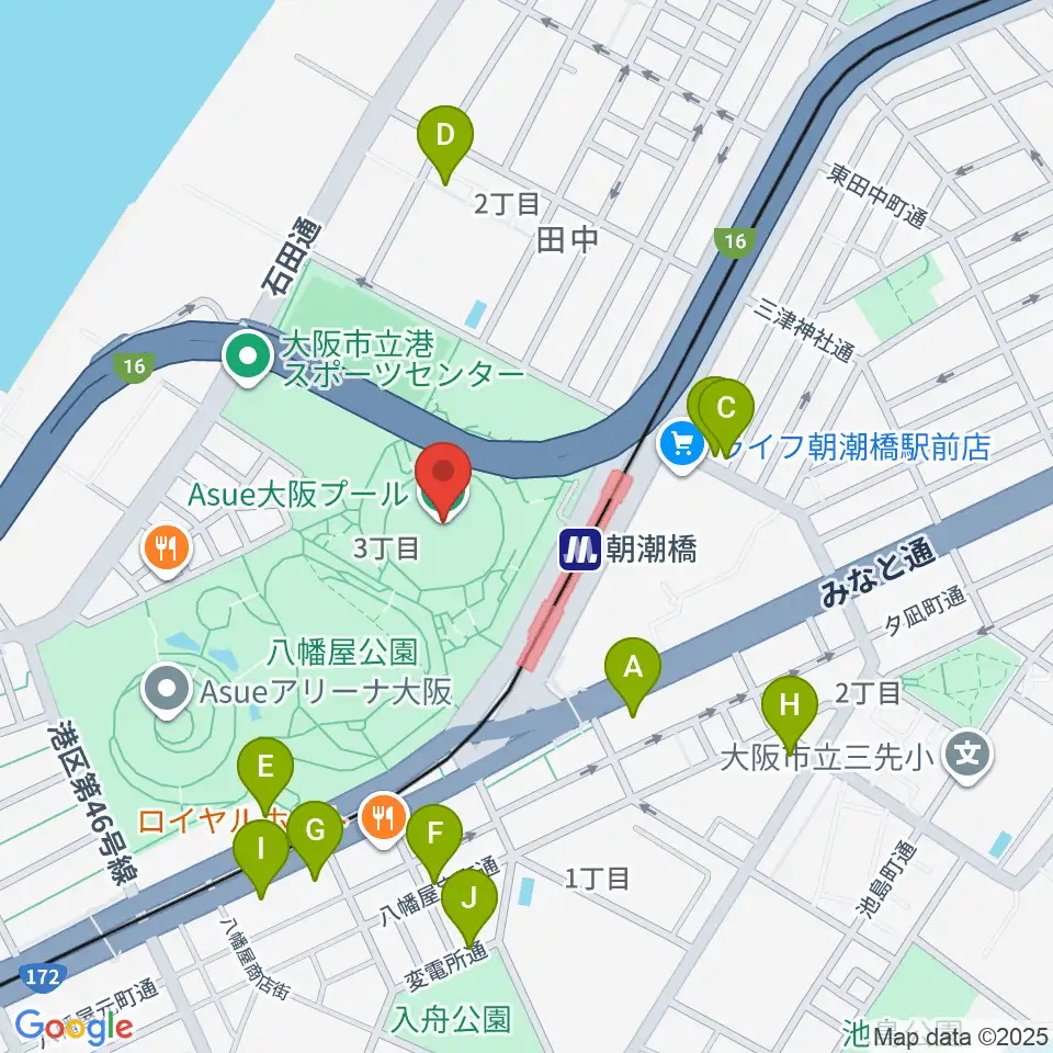 Asue大阪プール周辺のカフェ一覧地図