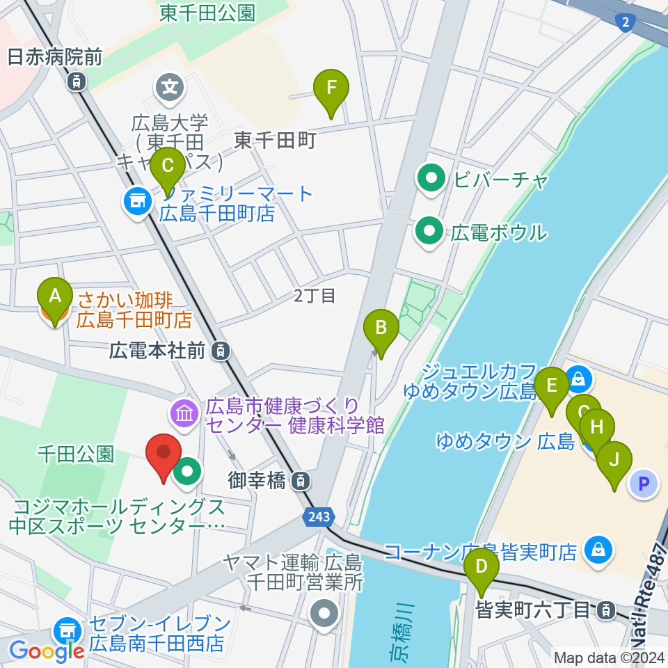 コジマホールディングス中区スポーツセンター周辺のカフェ一覧地図