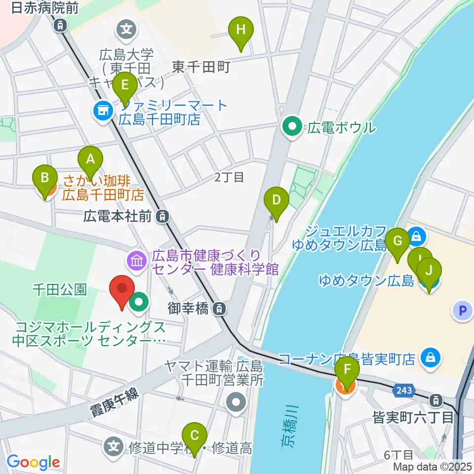 コジマホールディングス中区スポーツセンター周辺のカフェ一覧地図