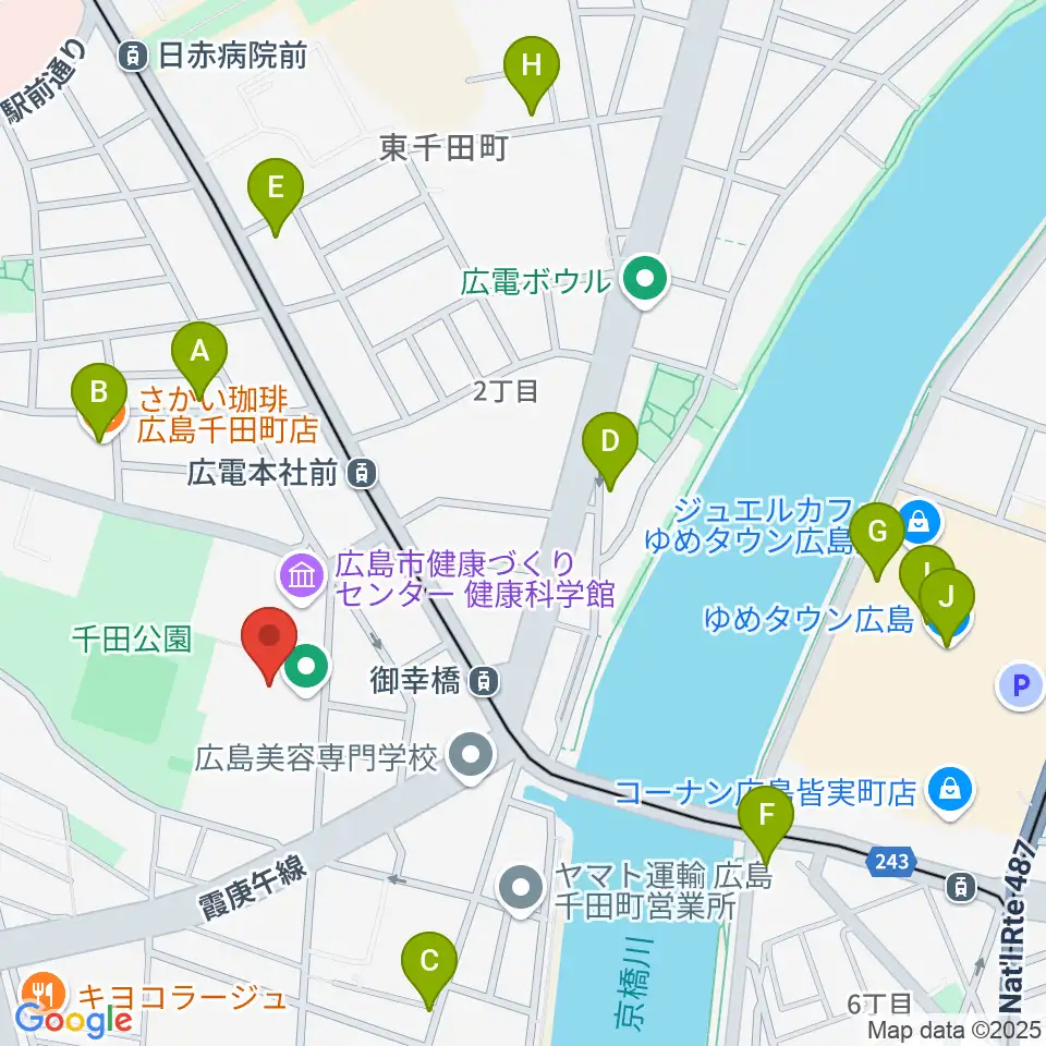コジマホールディングス中区スポーツセンター周辺のカフェ一覧地図