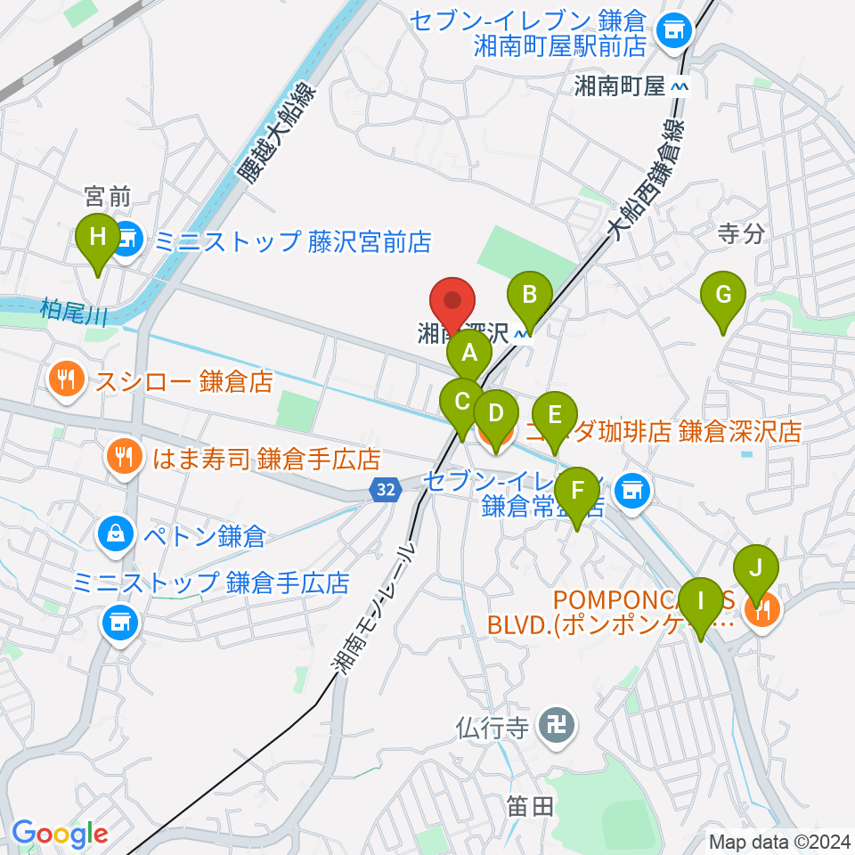 みんなの鳩サブレースタジアム周辺のカフェ一覧地図