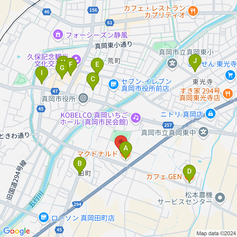 アオキシンテックもおか武道館周辺のカフェ一覧地図